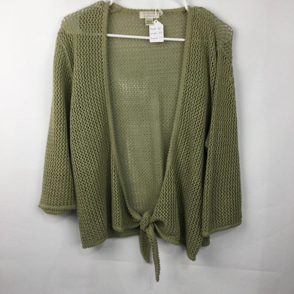 Christopher & Banks Crochet Open Knit Tie Front Sweater womens size L